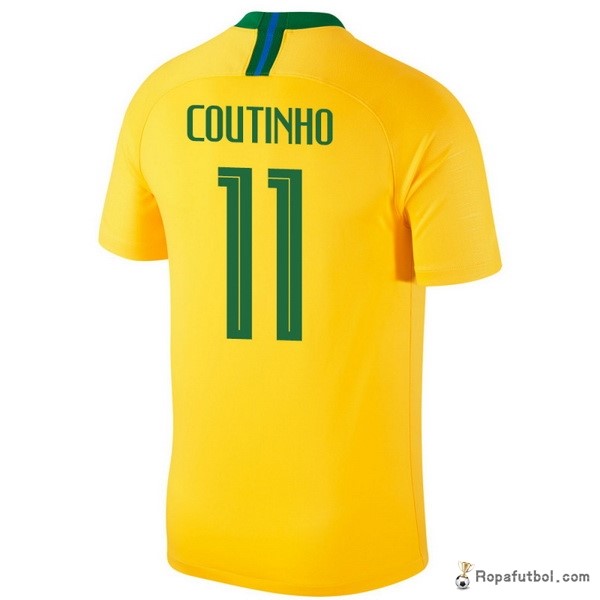 Camiseta Brasil Replica Primera Ropa Coutinho 2018 Amarillo